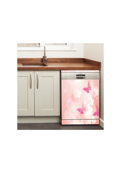 Pembe Suluboya Çiçek Bulaşık Makinesi Kaplama Sticker Kendinden Yapışkanlı Folyo 75x75 Cm