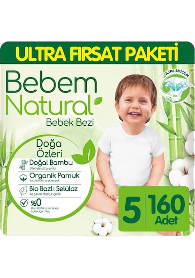 Bebem Natural Bebek Bezi Ultra Fırsat Paketi 5 Numara 80x2 160 Adet 2'li
