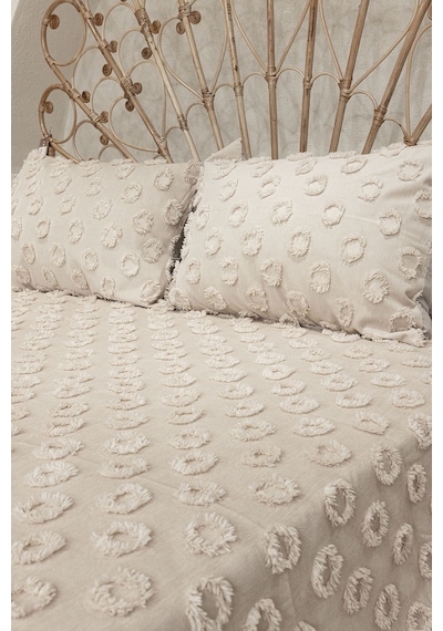 Sitra Bej Çift Kişilik Püsküllü Yatak Örtüsü 230x250 2 Yastık 50x 400509