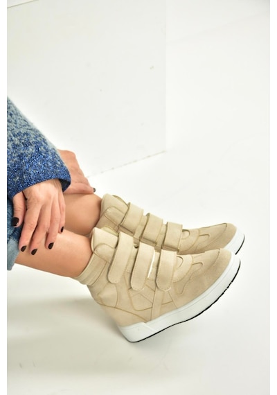 Fox Shoes V367856002 Bej Süet Gizli Topuklu Cırtlı Spor Bot Bej