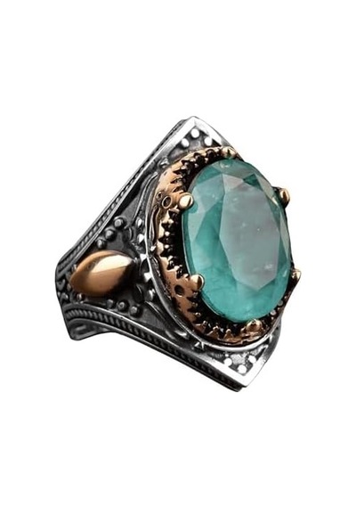 El Yapımı Vintage Erkek Yüzüğü - 925 Ayar Gümüş İle Üretilmiş Paraiba Taşı, Artisan Takı Gümüş