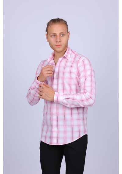 Tousus Slim Fit Ekose Pembe Erkek Gömlek Slm-5014-tss