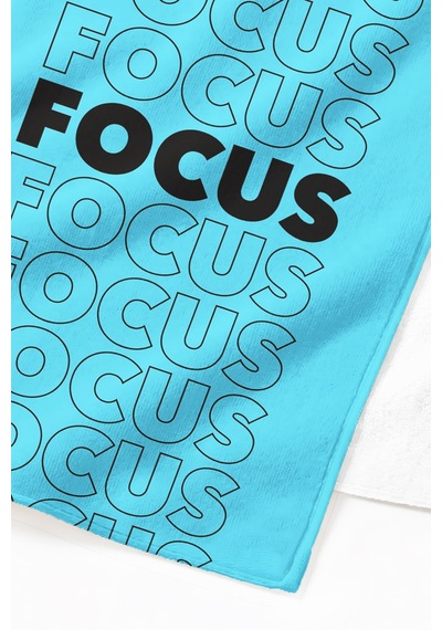 Motivasyon Focus Yazılı Modern Plaj Havlusu - Mavi Tipografik Minimalist Hızlı Kuruyan Havlu Örtü Çok Renkli