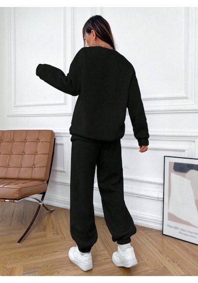 Siyah Sierra Baskılı Kapüşonlu Sweatshirt Ve Eşofman Altı Eşofman Takımı Siyah Siyah Sierra Baskılı Kapüşonlu Sweatshirt Ve Eşofman Altı Eşofman Takımı Siyah