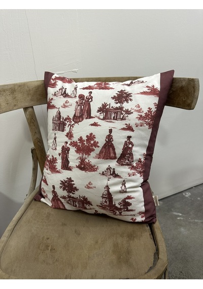 Toile De Jouy Paris Kırlent Kılıfı 43x43 Cm %100 Pamuk Dijital Baskılı Klasik Fransız Tarzı Dekoratif Yastık Kılıfı - Zt740 Kırmızı