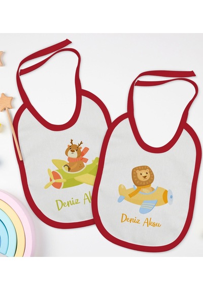 BK Kids Kişiye Özel Sevimli Pilot Tasarımlı 2’li Kırmızı Mama Önl Kırmızı