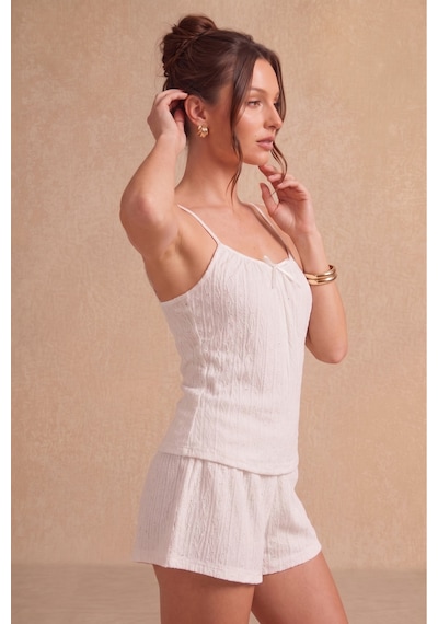 Bella Notte Beyaz Kadın Nakışlı Askılı Şortlu Pijama Takımı