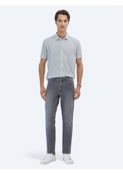 Kip Gri Slim Fit Denim Pamuk Karışımlı Pantolon Gri