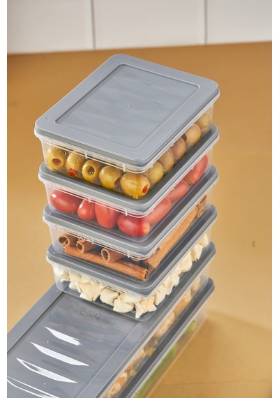 Multi Box 6 Lı Set Saklama Kabı Seti 2 Farklı Boy- Dondurucu & Mikrodalga Uyumlu Gri