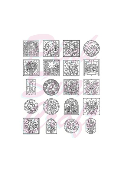 Stained Glass Vitray Flower Garden 20x20 Cm Büyük Boyama Kitabı, Çocuklar Ve Yetişkinler İçin