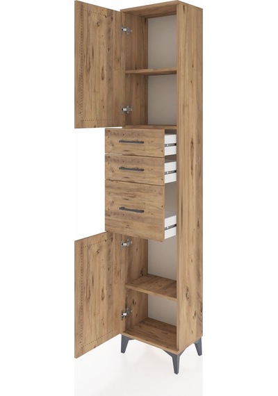 Arges Dolap 3 Raflı 3 Çekmeceli 2 Kapaklı 44x30x221 Çam-çam Çam