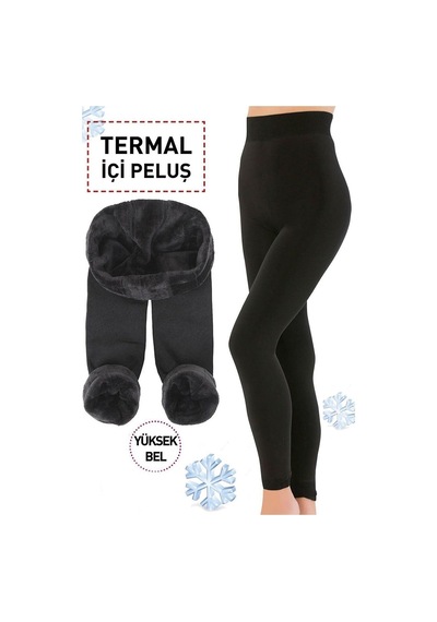 Sauna Suit Kadın Siyah Yüksek Bel Sauna Içi Peluş Termal Taytblt Siyah