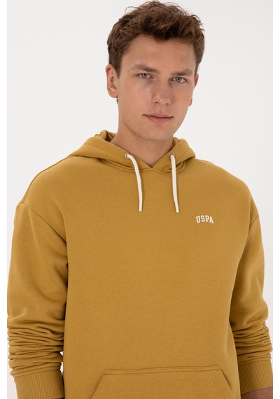 U.S. Polo Assn. Erkek Oversize Fit Kapüşonlu Şardonlu Hardal Basic Sweatshirt 50313782-VR151