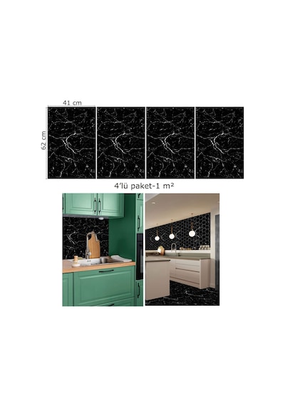 Tink Kendinden Yapışkanlı Siyah-beyaz Mermer Desenli Pvc Panel 41x62cm