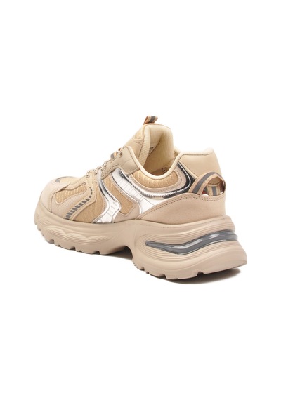 Bej Bağcıklı Kalın Taban Hafif Kadın Sneaker 2318 G Bej