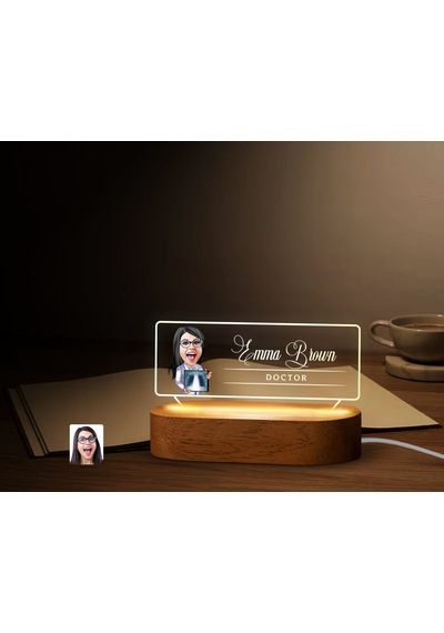 Bk Gift Kişiye Özel İsimli Doktor Karikatürlü Led Işıklı Akrilik Masa İsimliği-6, Ofis Dekoru, Mesleki Hediye, Ofis Hediyeleri Kobitmeyen138033 Bk Gif