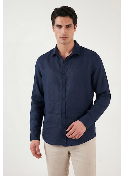 Buratti Pamuklu Regular Fit Klasik Yaka Uzun Kollu % 100 Keten Gömlek Erkek GÖMLEK CF26S1210000 Lacivert
