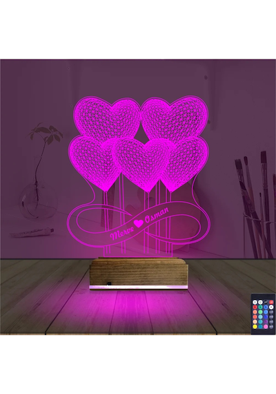Luvivia Kalp Sevgiliye Hediye Kişiye Özel 3d Lamba - Masa Gece Lambası V17 Şeffaf