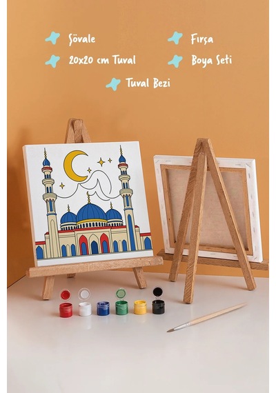Hilal Ve Mavi Kubbeli Cami Şövaleli Boya Seti 20x20