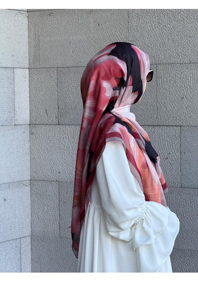 Qalortex Scarf Pamuklu Flora Desen Eşarp-bordo/siyah Bordo-siyah