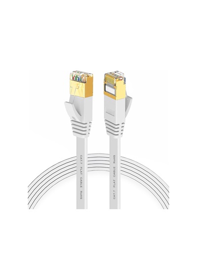 Cat7 Ethernet Kablosu 3 Metre - 10gbps Ye Kadar Veri Aktarımı - Fabrikasyon Rj45 Konnektörlü - Yassı Flat Tasarım - 600mhz - Beyaz