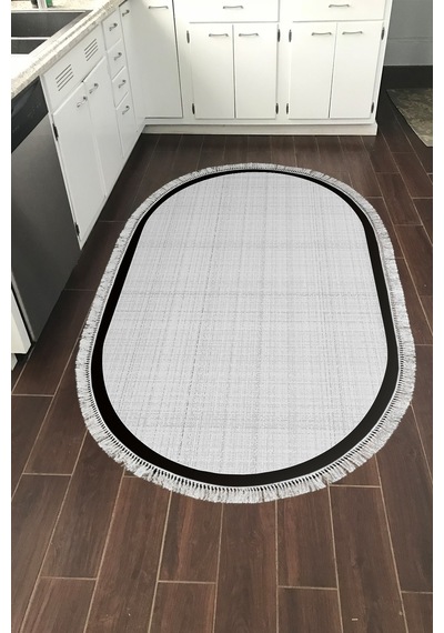 Kaymaz Taban Djt Banyo Mutfak Salon Halı Trend Saçaklı Oval Dokuma Desen E5007 Açık Gri