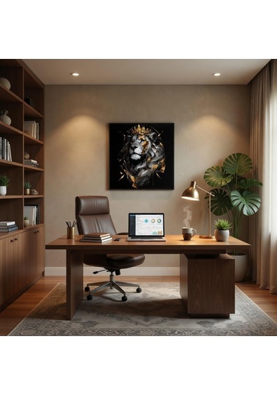 Lexroo Bybars Aslan Kral Temalı Modern Duvar Dekoru 40x50 Cm 3 Mm Forex Tablo Siyah Altın Tasarım