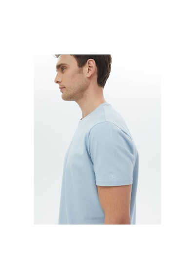 Kip Mavi Düz Bisiklet Yaka Pamuk Karışımlı T-shirt Mavi