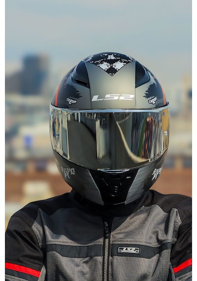 Spoıler Gri Cam + Ls2 Rapid 2 Circle Motosiklet Kaskı Mat Siyah - Kırmızı