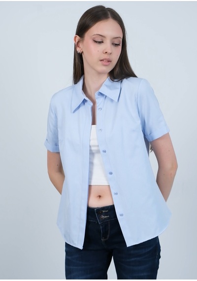Pera Moda Poplin Kumaş Kısa Kollu Gizli Düğmeli Gömlek Bebe Mavisi