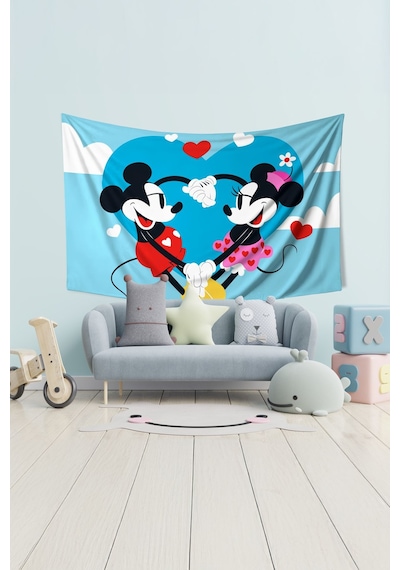 Aşık Mickey Mouse Ve Minnie Desenli Duvar Halısı Duvar Örtüsü Çocuk Odası Tapestry Süet Dokulu Kumaş