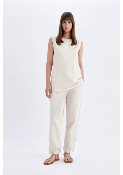 DeFacto Regular Fit Bisiklet Yaka Basic Düz Keten Karışımlı Kolsuz Tunik D2953AX24HSER234