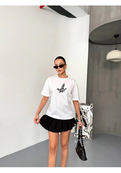 Genel Markalar Kısa Kol Baskılı T-shirt - Beyaz - Çok Renkli