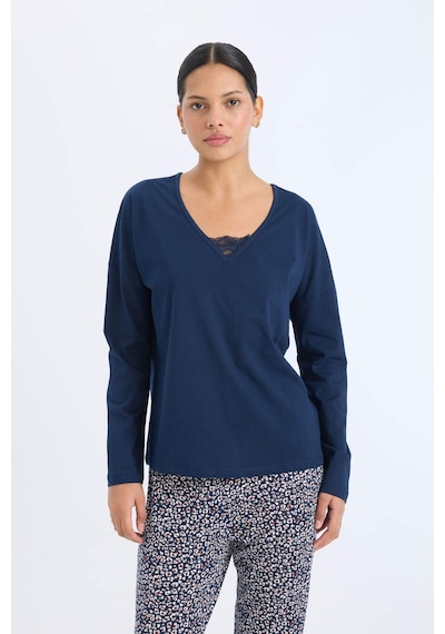 DeFacto Fall in Love Pijama Takımı Uzun Kollu Üst Desenli Uzun Alt E2357AX24WNNV31 Lacivert