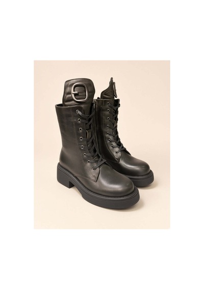 37brandshoes Deri Bağcıklı Asker Botu Haki Ve Siyah Haki Haki