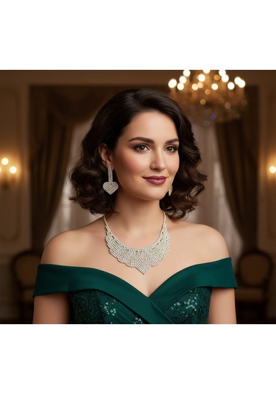 Slowshe-zirkon Taşlı Küpe Kolye Set Gümüş
