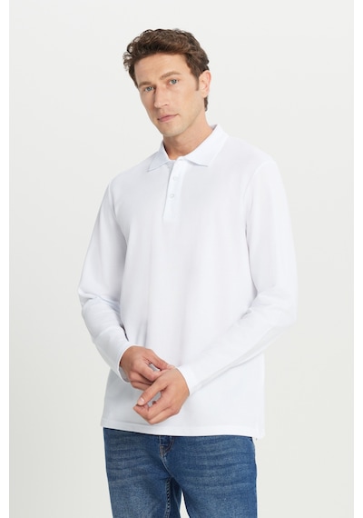 Ac&Co / Altınyıldız Classics Erkek Beyaz %100 Pamuk Standart Fit Normal Kesim Polo Yaka Sweatshirt