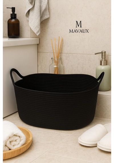 Tr Hasır Jüt Dekoratif Sepet 20x30x50 Cm, Oyuncak, Çamaşır, Banyo, Mutfak Ve Düzenleyici Saklama Sepeti Siyah 55 X Genel
