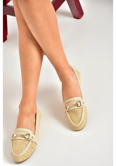 Fox Shoes U250029017 Bej Hasır Kadın Babet Bej-hasir Bej