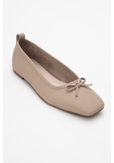 Luvishoes Luvi Shoes Sosa Bej Cilt Hakiki Deri Küt Burunlu Fiyonklu Kadın Babet Ayakkabı Bej Cilt
