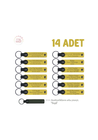 Sarı & Yeşil, Emlak Danışmanlarına Müşteri Hediyesi, 14 Lü Set, İsim Yazılabilir Deri Anahtarlık