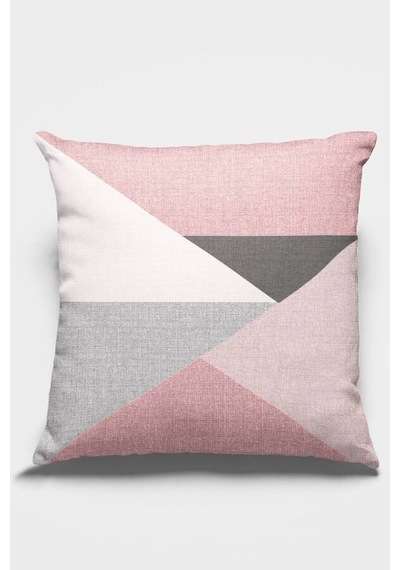 Pembe Geometrik Desenli Çift Taraflı Kırlent Kılıfı Krl390n11