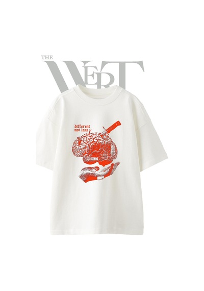 Thewert Different Not Less Tasarım Baskılı Ünisex Beyaz Oversize T-shirt
