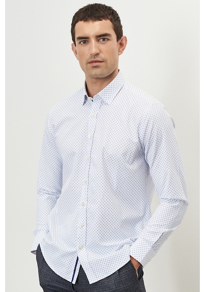 AC&Co / Altınyıldız Classics Erkek Beyaz Mavi Slim Fit Dar Kesim Düğmeli Yaka Baskılı Gömlek Beyaz - Mavi AC&Co / Altınyıldız Classics Erkek Beyaz Mavi Slim Fit Dar Kesim Düğmeli Yaka Baskılı Gömlek Beyaz - Mavi