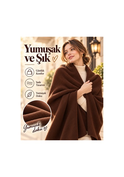 Comerciante Kahverengi Düz Triko Kadın Omuz Şalı Yumuşak Dokulu Kışlık Şal 70x175 Cm %100 Akrilik Kahverengi - 930337046 Kahverengi