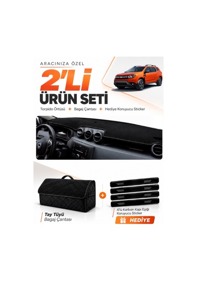 E-biz Dacia Duster 2 Nesil Makyajlı Makyajsız 2018-2023 Torpido + Tay Tüyü Çanta - Siyah - Da008