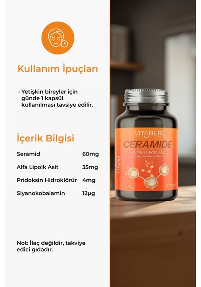Ceramide 30 Kapsül Seramid, Alfa Lipoik Asit, Vitamin C, B6 Ve B12 Vegan