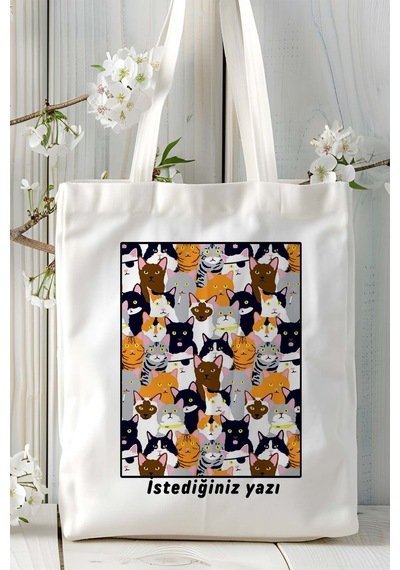 Art Hediye Retro Kedi Baskılı Omuz Çanta Kişiye Özel Model 16 Çok Renkli