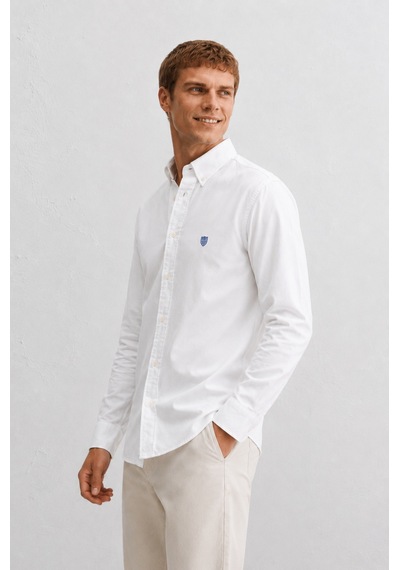 UCLA Tyson Beyaz Nakışlı %100 Pamuk Poplin Standard Fit Erkek Gömlek