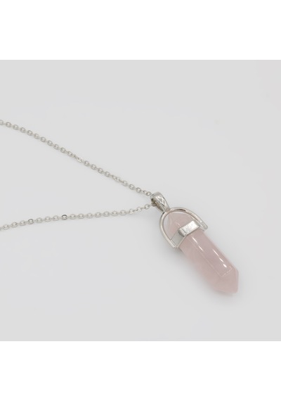 Doğal Pembe Kuvars Taşı Kolye Sivri Uçlu Metal Zincir Kolye